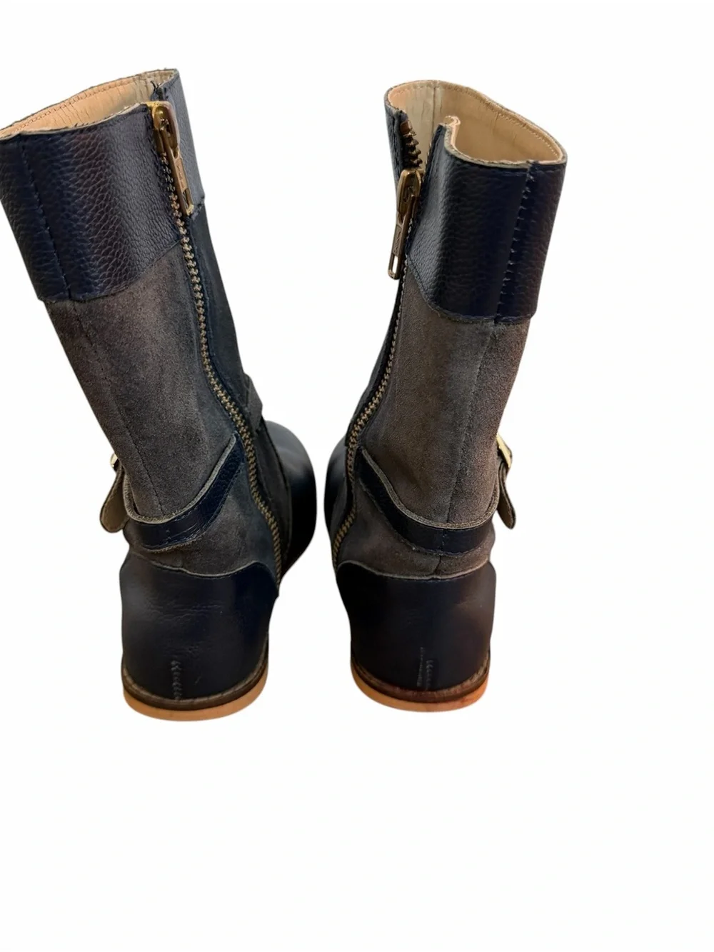 Janie and Jack Girls Navy Mid-Calf Boots Side Zip & Buckle Boho Equestrian